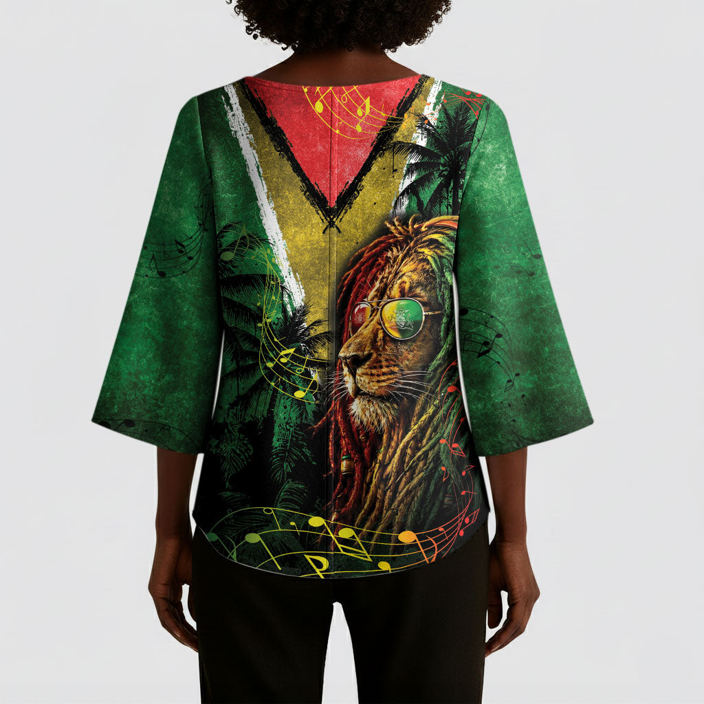 One Love Guyana Kimono Sleeve Blouse Rastafarian Lion Reggae Grunge Style