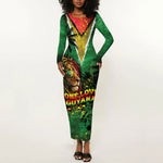 One Love Guyana Long Sleeve Bodycon Dress Rastafarian Lion Reggae Grunge Style
