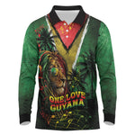 One Love Guyana Long Sleeve Polo Shirt Rastafarian Lion Reggae Grunge Style