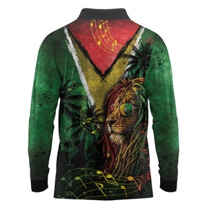 One Love Guyana Long Sleeve Polo Shirt Rastafarian Lion Reggae Grunge Style