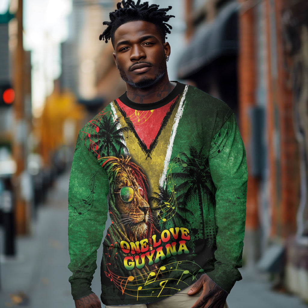 One Love Guyana Long Sleeve Shirt Rastafarian Lion Reggae Grunge Style