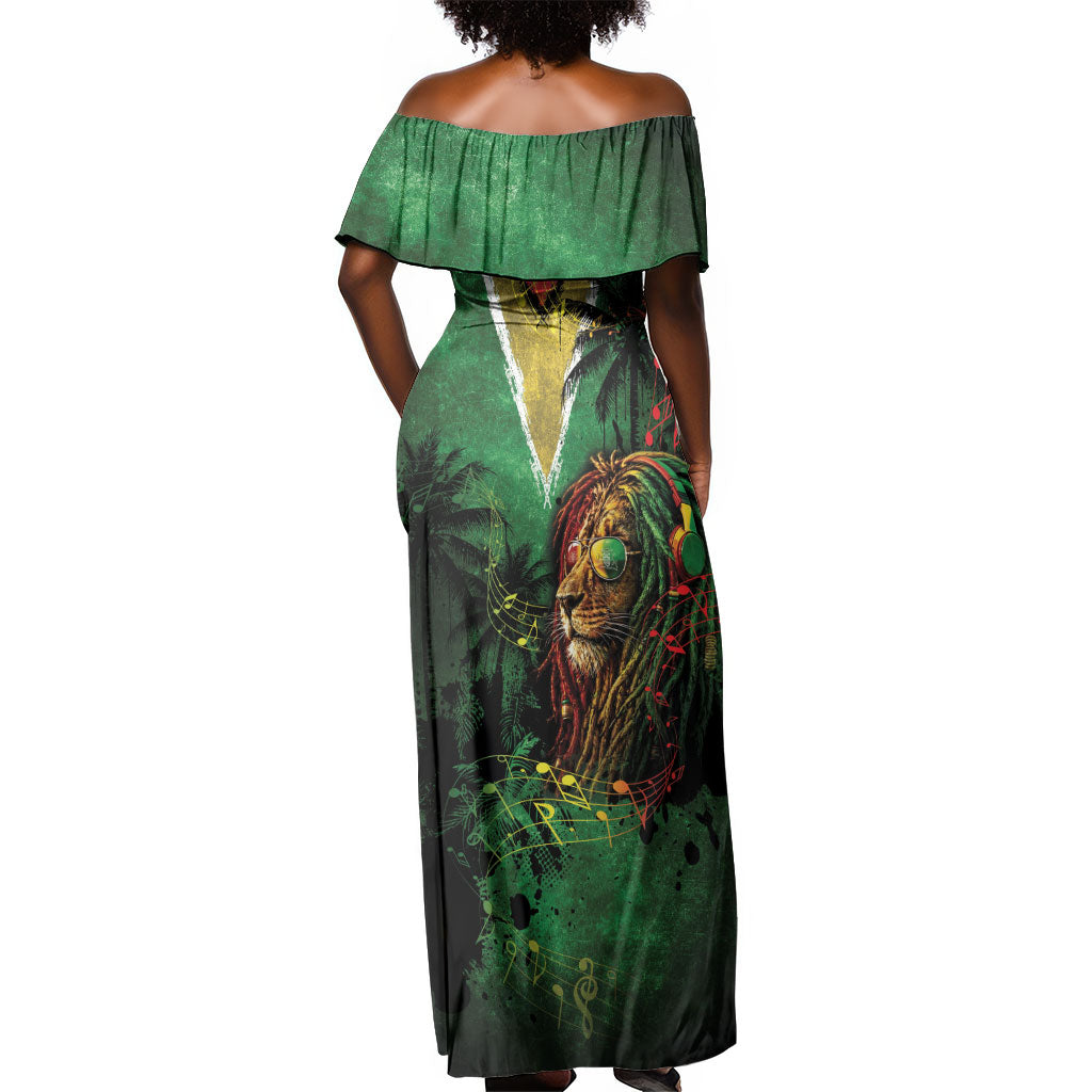 One Love Guyana Off Shoulder Maxi Dress Rastafarian Lion Reggae Grunge Style