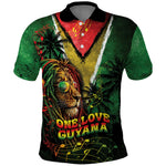 One Love Guyana Polo Shirt Rastafarian Lion Reggae Grunge Style