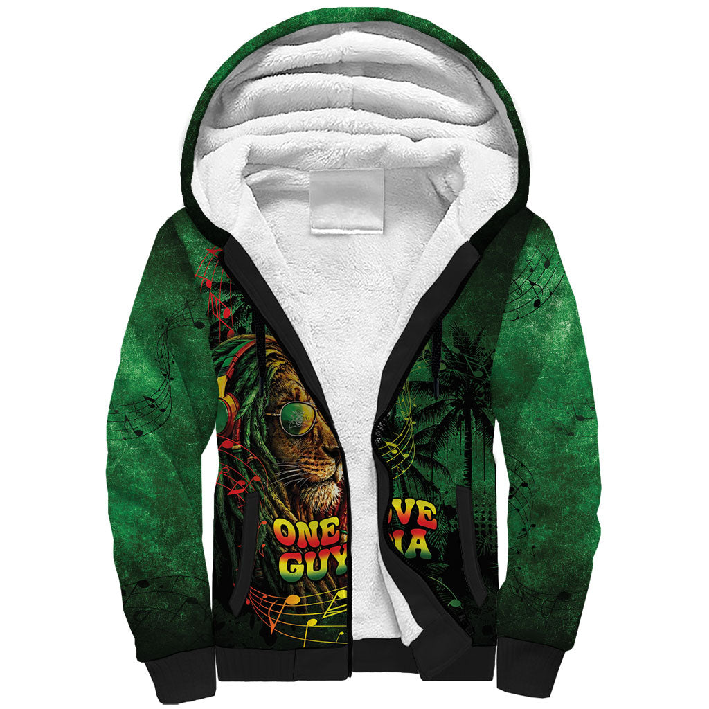 One Love Guyana Sherpa Hoodie Rastafarian Lion Reggae Grunge Style