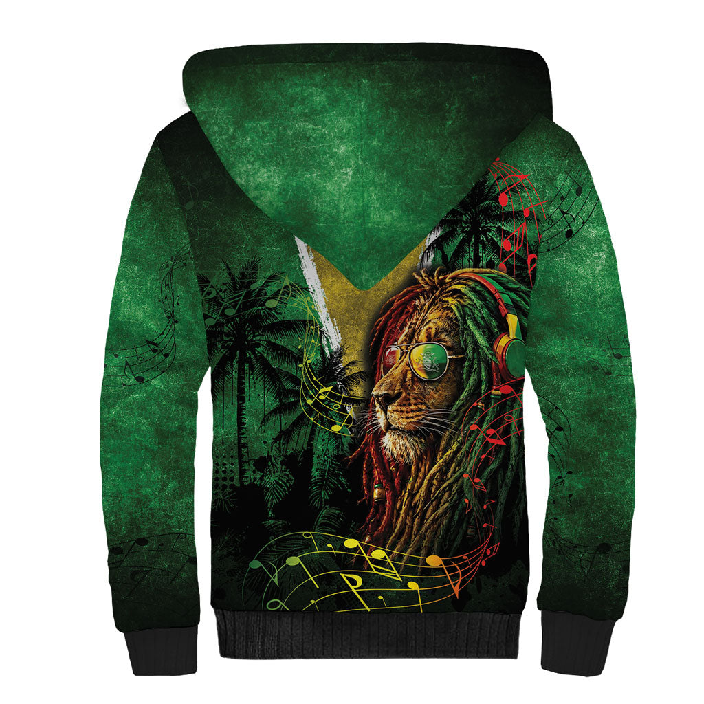 One Love Guyana Sherpa Hoodie Rastafarian Lion Reggae Grunge Style