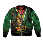 One Love Guyana Sleeve Zip Bomber Jacket Rastafarian Lion Reggae Grunge Style