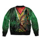 One Love Guyana Sleeve Zip Bomber Jacket Rastafarian Lion Reggae Grunge Style