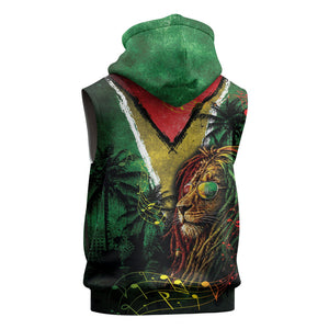 One Love Guyana Sleeveless Hoodie Rastafarian Lion Reggae Grunge Style