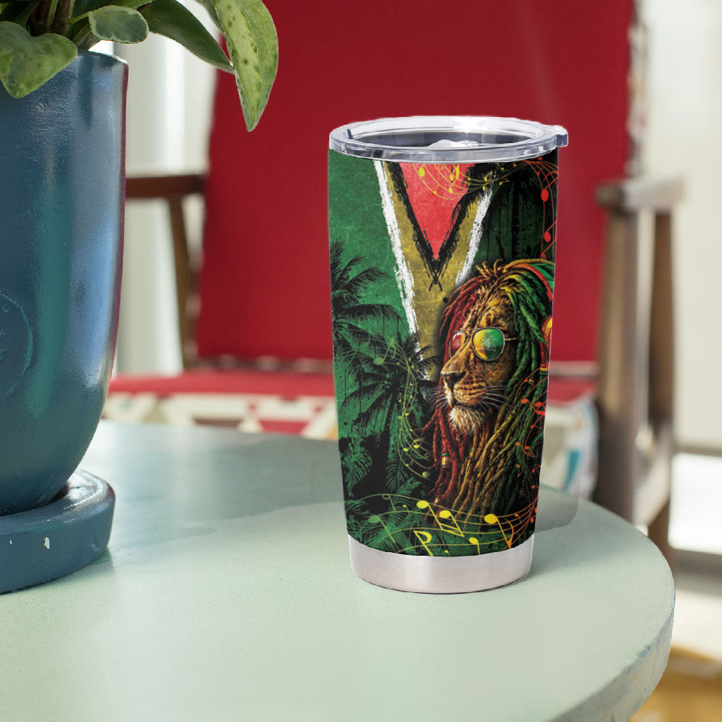 One Love Guyana Tumbler Cup Rastafarian Lion Reggae Grunge Style