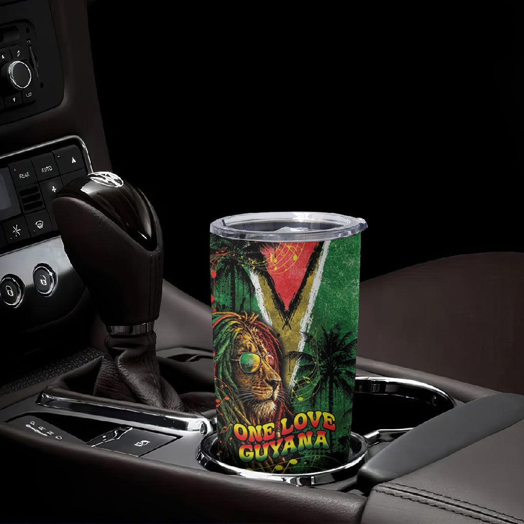 One Love Guyana Tumbler Cup Rastafarian Lion Reggae Grunge Style