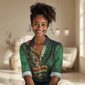 One Love Guyana Women Casual Shirt Rastafarian Lion Reggae Grunge Style