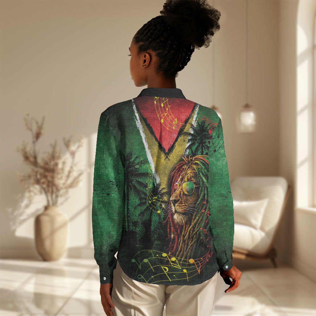 One Love Guyana Women Casual Shirt Rastafarian Lion Reggae Grunge Style