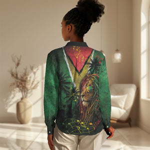 One Love Guyana Women Casual Shirt Rastafarian Lion Reggae Grunge Style