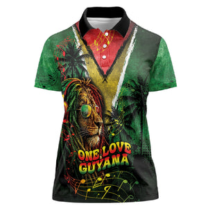 One Love Guyana Women Polo Shirt Rastafarian Lion Reggae Grunge Style