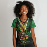 One Love Guyana Women V-Neck T-Shirt Rastafarian Lion Reggae Grunge Style
