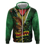 One Love Guyana Zip Hoodie Rastafarian Lion Reggae Grunge Style
