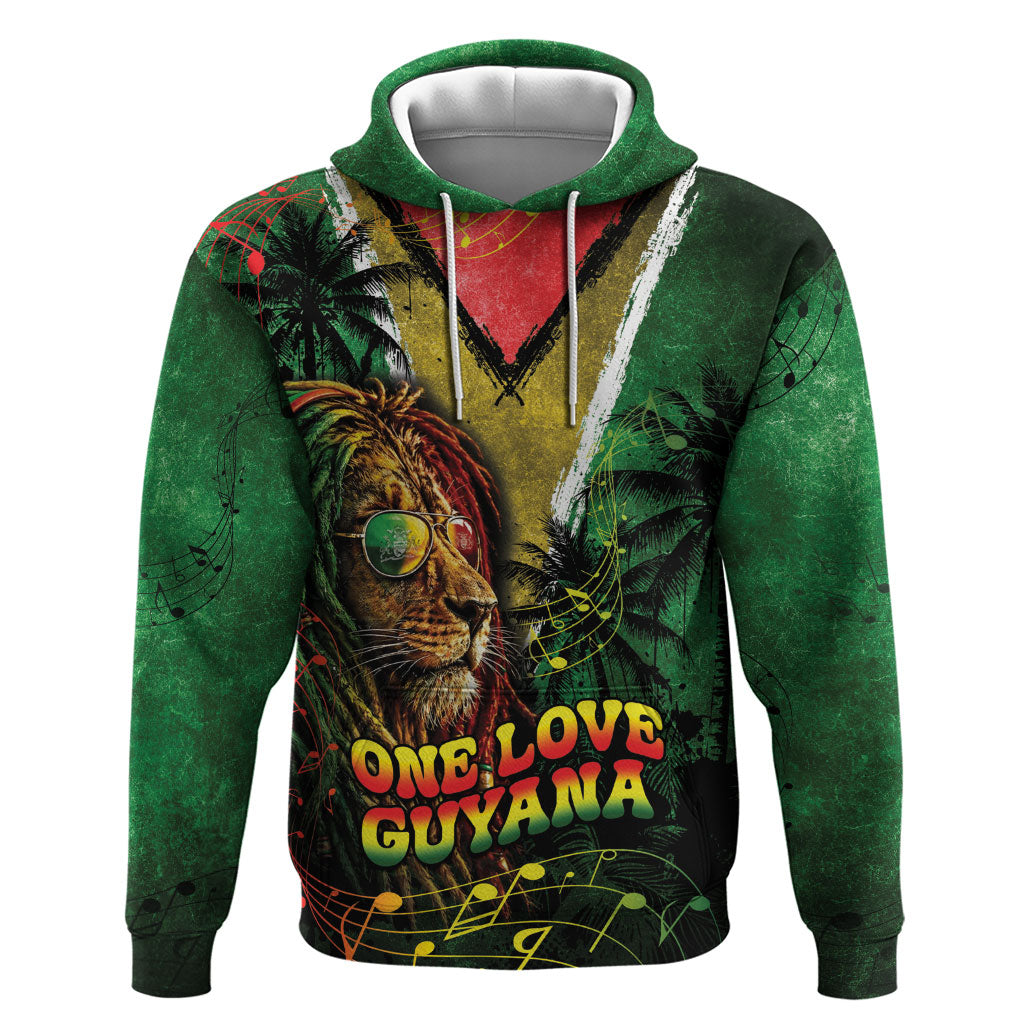 One Love Guyana Zip Hoodie Rastafarian Lion Reggae Grunge Style
