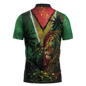 One Love Guyana Zipper Polo Shirt Rastafarian Lion Reggae Grunge Style