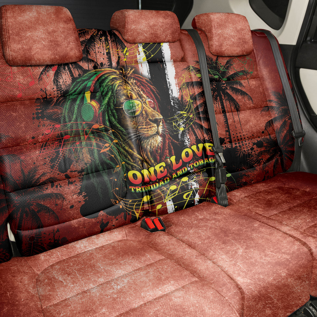 One Love Trinidad And Tobago Back Car Seat Cover Rastafarian Lion Reggae Grunge Style