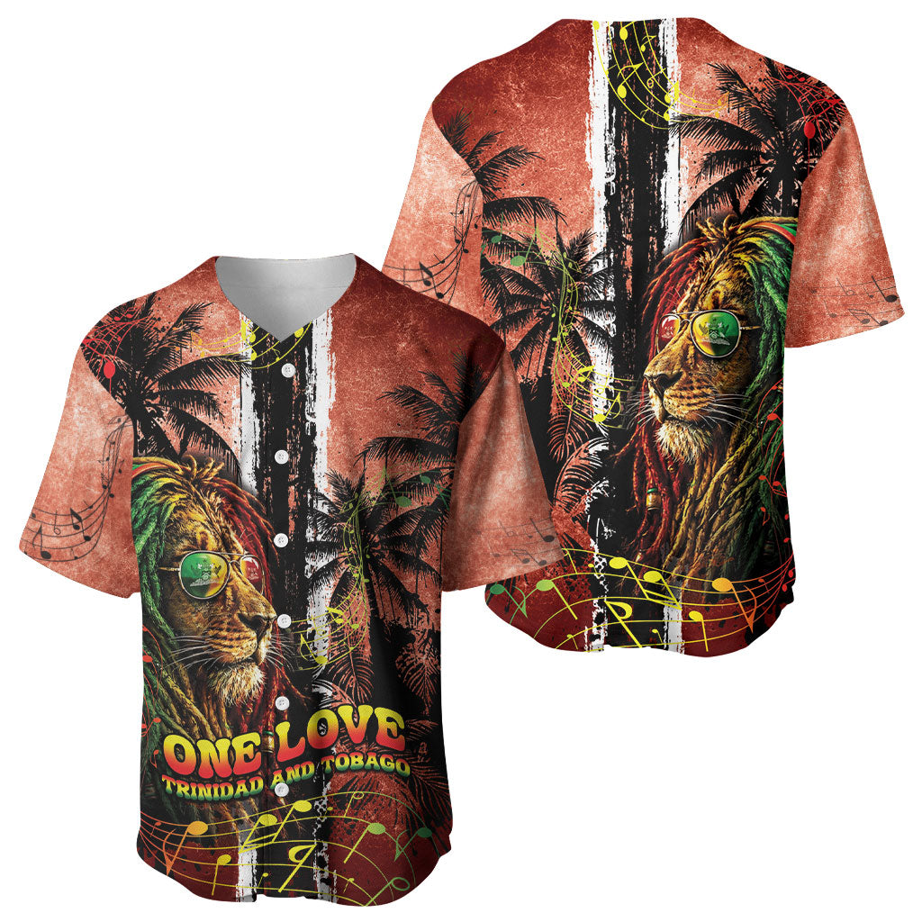 One Love Trinidad And Tobago Baseball Jersey Rastafarian Lion Reggae Grunge Style