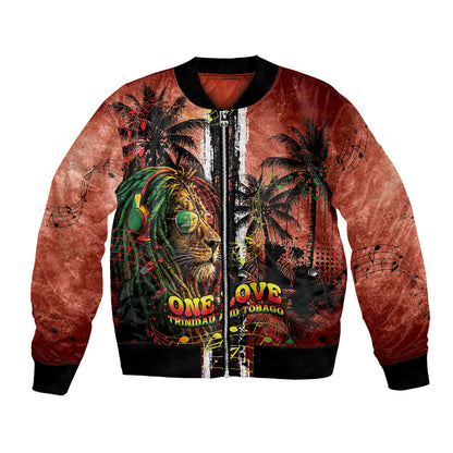One Love Trinidad And Tobago Bomber Jacket Rastafarian Lion Reggae Grunge Style
