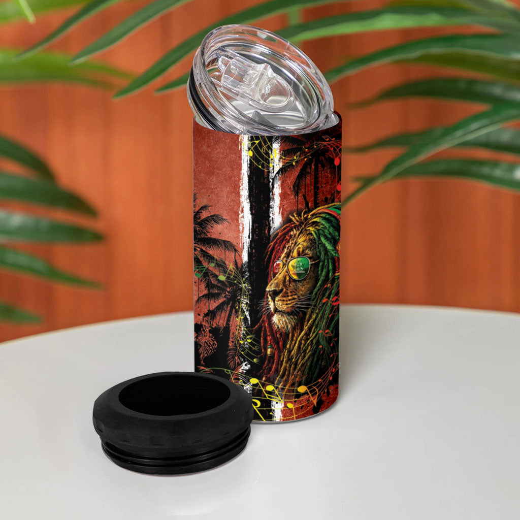 One Love Trinidad And Tobago 4 in 1 Can Cooler Tumbler Rastafarian Lion Reggae Grunge Style