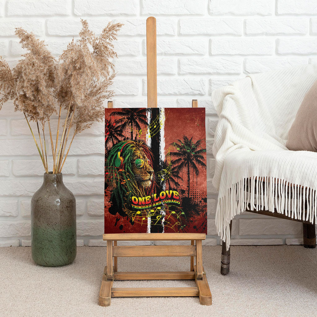 One Love Trinidad And Tobago Canvas Wall Art Rastafarian Lion Reggae Grunge Style