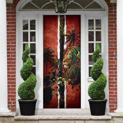 One Love Trinidad And Tobago Door Cover Rastafarian Lion Reggae Grunge Style