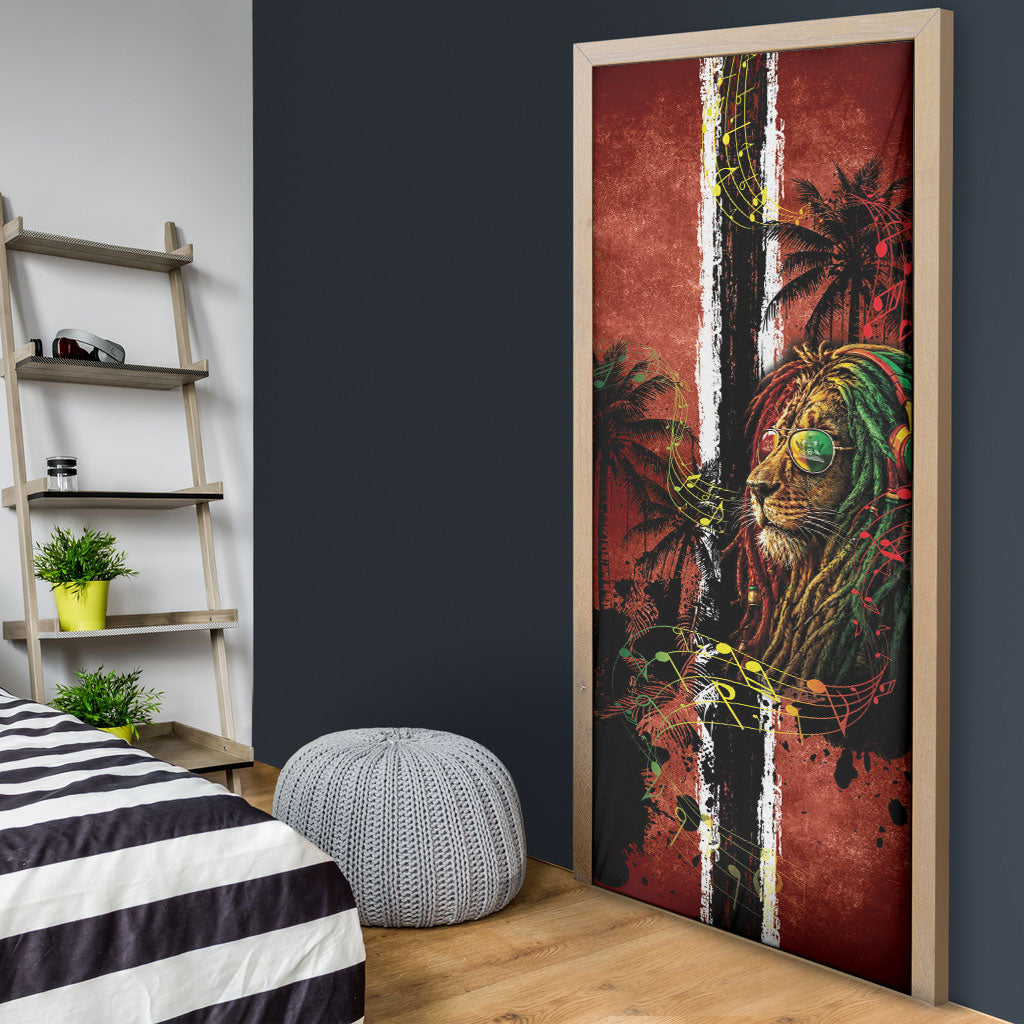 One Love Trinidad And Tobago Door Cover Rastafarian Lion Reggae Grunge Style