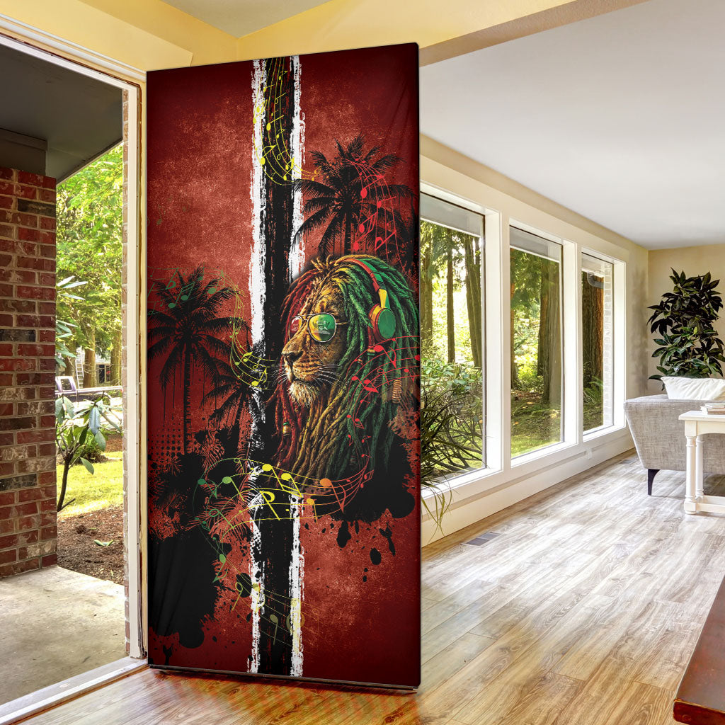 One Love Trinidad And Tobago Door Cover Rastafarian Lion Reggae Grunge Style