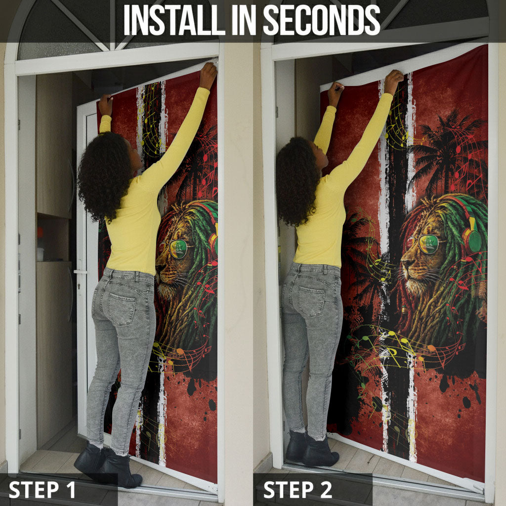 One Love Trinidad And Tobago Door Cover Rastafarian Lion Reggae Grunge Style