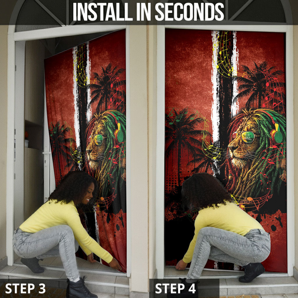 One Love Trinidad And Tobago Door Cover Rastafarian Lion Reggae Grunge Style