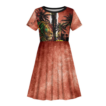 One Love Trinidad And Tobago Kid Short Sleeve Dress Rastafarian Lion Reggae Grunge Style