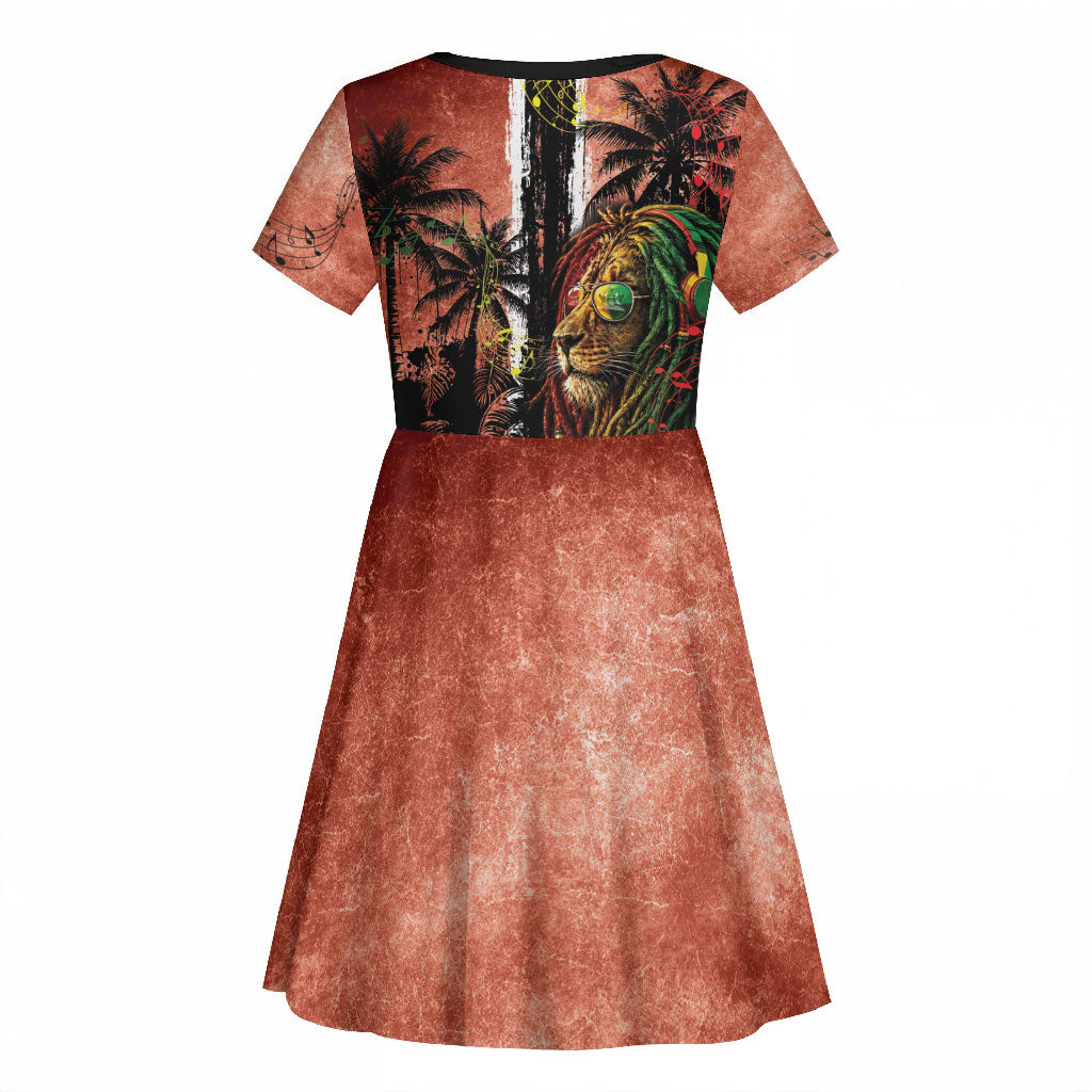 One Love Trinidad And Tobago Kid Short Sleeve Dress Rastafarian Lion Reggae Grunge Style