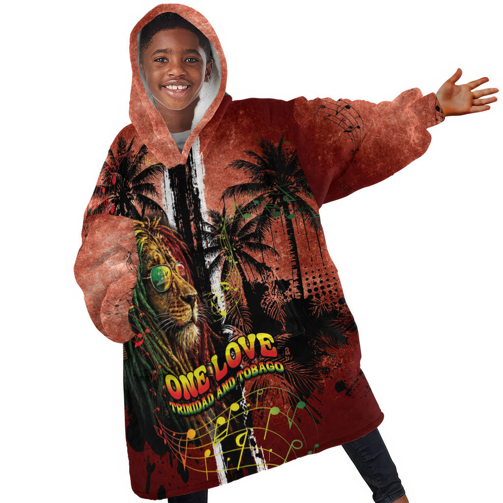 One Love Trinidad And Tobago Kid Wearable Blanket Hoodie Rastafarian Lion Reggae Grunge Style