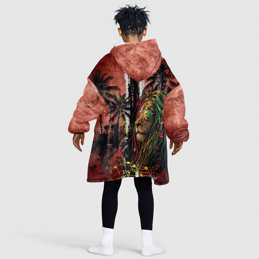 One Love Trinidad And Tobago Kid Wearable Blanket Hoodie Rastafarian Lion Reggae Grunge Style