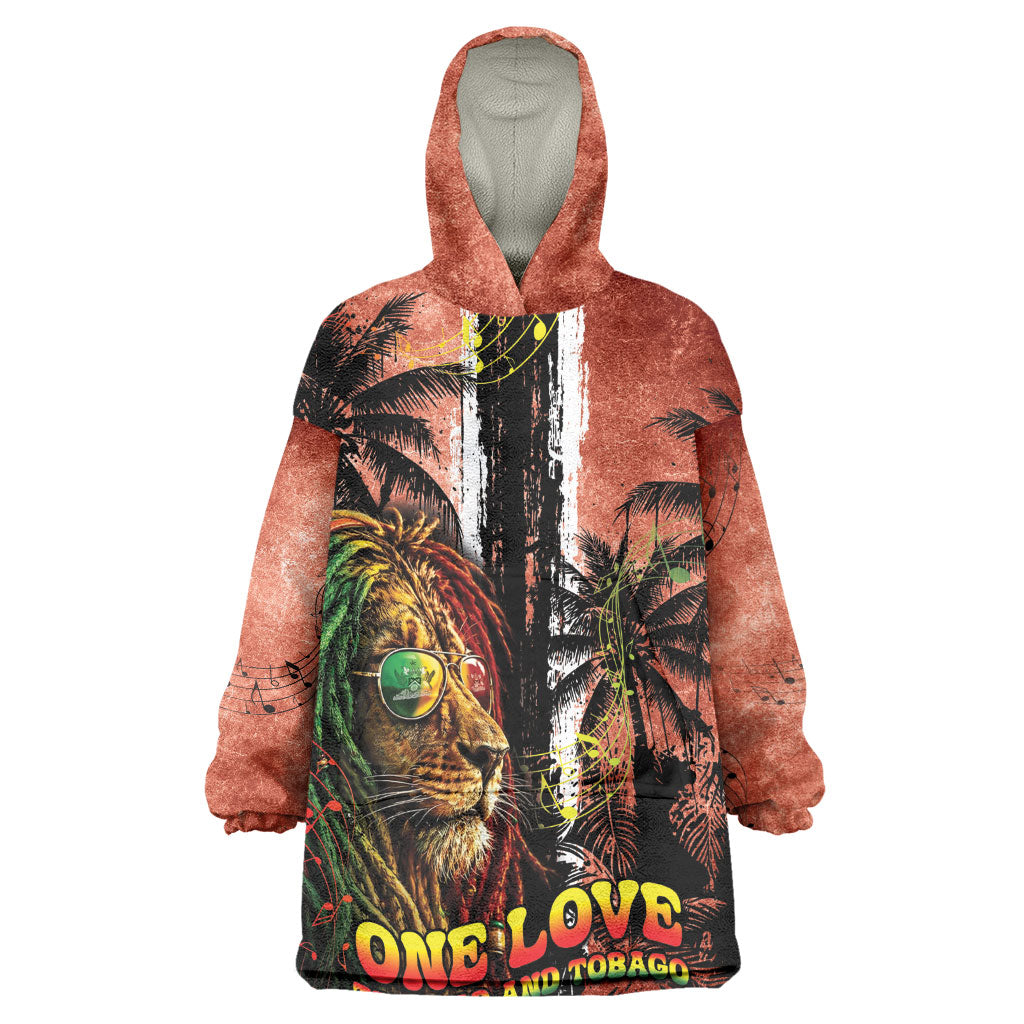 One Love Trinidad And Tobago Kid Wearable Blanket Hoodie Rastafarian Lion Reggae Grunge Style