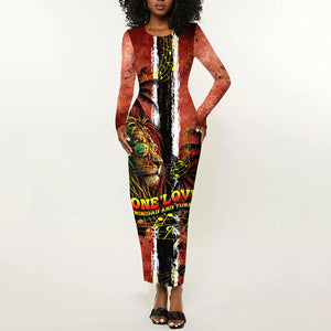 One Love Trinidad And Tobago Long Sleeve Bodycon Dress Rastafarian Lion Reggae Grunge Style