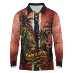 One Love Trinidad And Tobago Long Sleeve Polo Shirt Rastafarian Lion Reggae Grunge Style