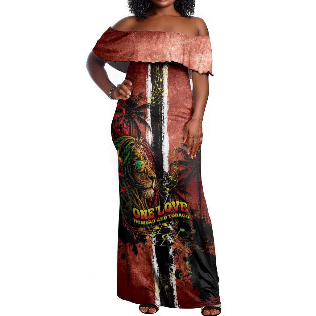 One Love Trinidad And Tobago Off Shoulder Maxi Dress Rastafarian Lion Reggae Grunge Style
