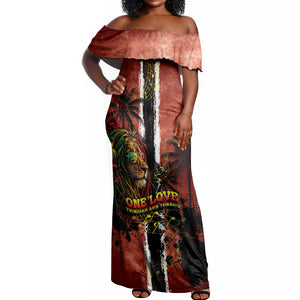 One Love Trinidad And Tobago Off Shoulder Maxi Dress Rastafarian Lion Reggae Grunge Style