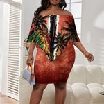 One Love Trinidad And Tobago Off Shoulder Short Dress Rastafarian Lion Reggae Grunge Style