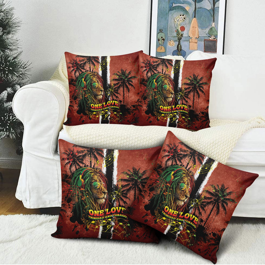 One Love Trinidad And Tobago Pillow Cover Rastafarian Lion Reggae Grunge Style