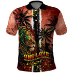 One Love Trinidad And Tobago Polo Shirt Rastafarian Lion Reggae Grunge Style