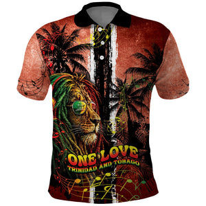 One Love Trinidad And Tobago Polo Shirt Rastafarian Lion Reggae Grunge Style