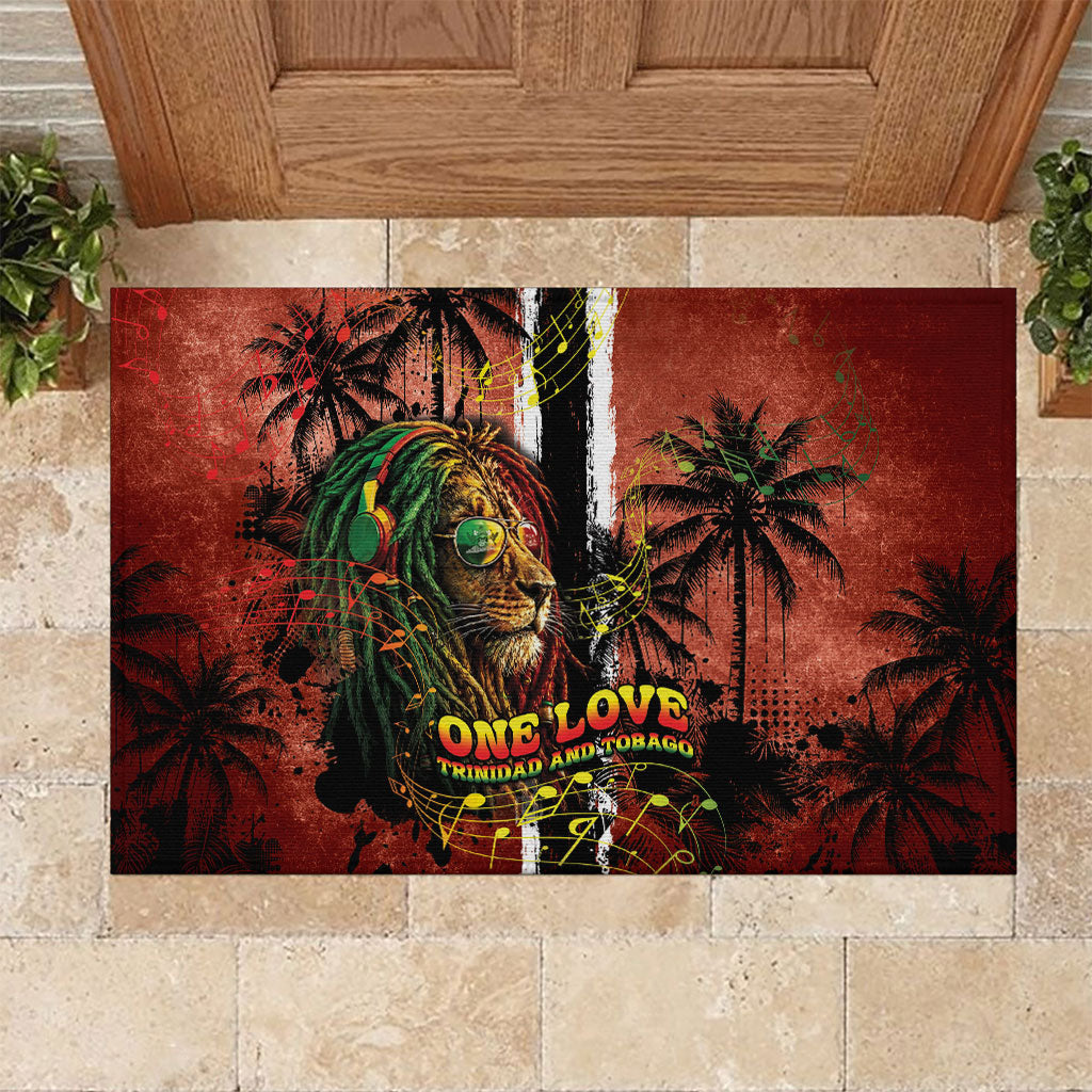 One Love Trinidad And Tobago Rubber Doormat Rastafarian Lion Reggae Grunge Style