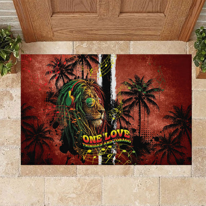 One Love Trinidad And Tobago Rubber Doormat Rastafarian Lion Reggae Grunge Style