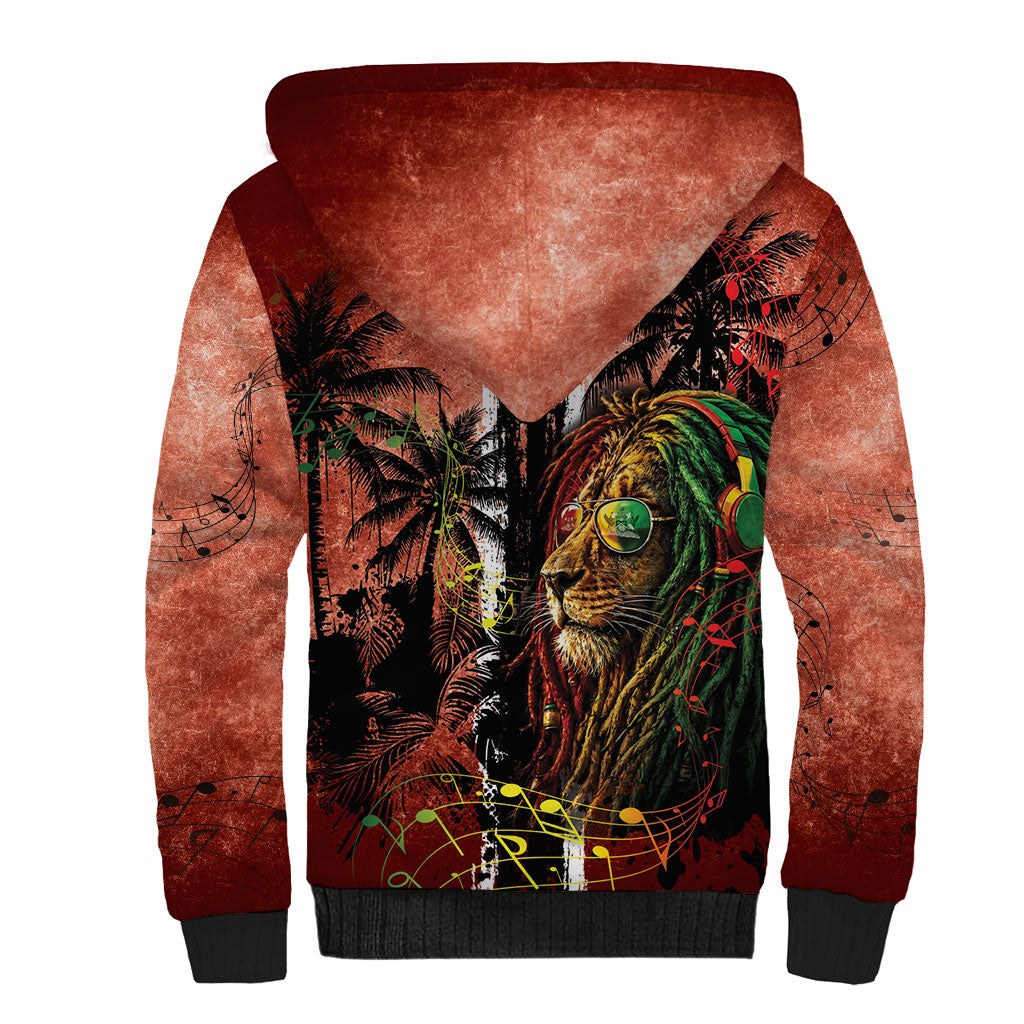 One Love Trinidad And Tobago Sherpa Hoodie Rastafarian Lion Reggae Grunge Style