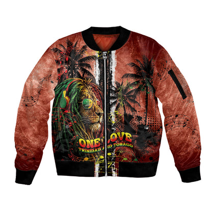 One Love Trinidad And Tobago Sleeve Zip Bomber Jacket Rastafarian Lion Reggae Grunge Style