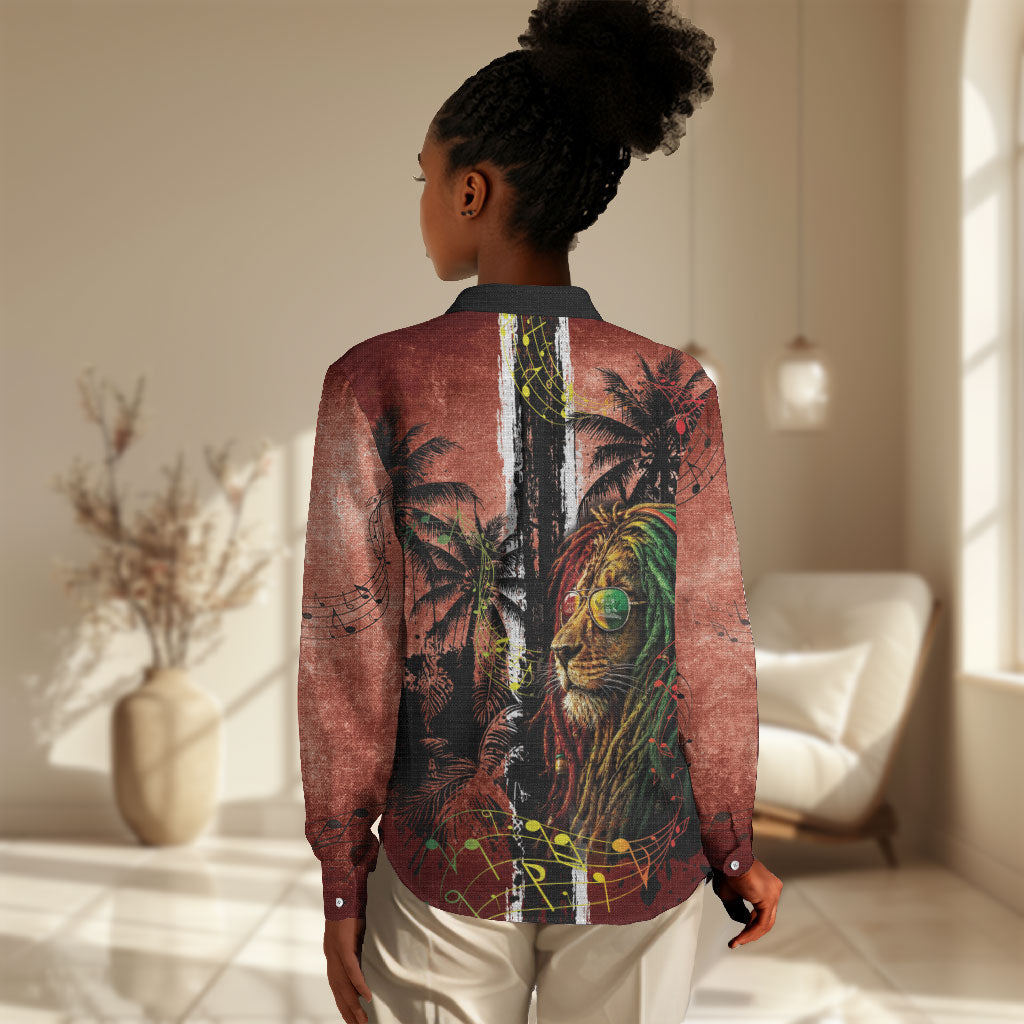 One Love Trinidad And Tobago Women Casual Shirt Rastafarian Lion Reggae Grunge Style